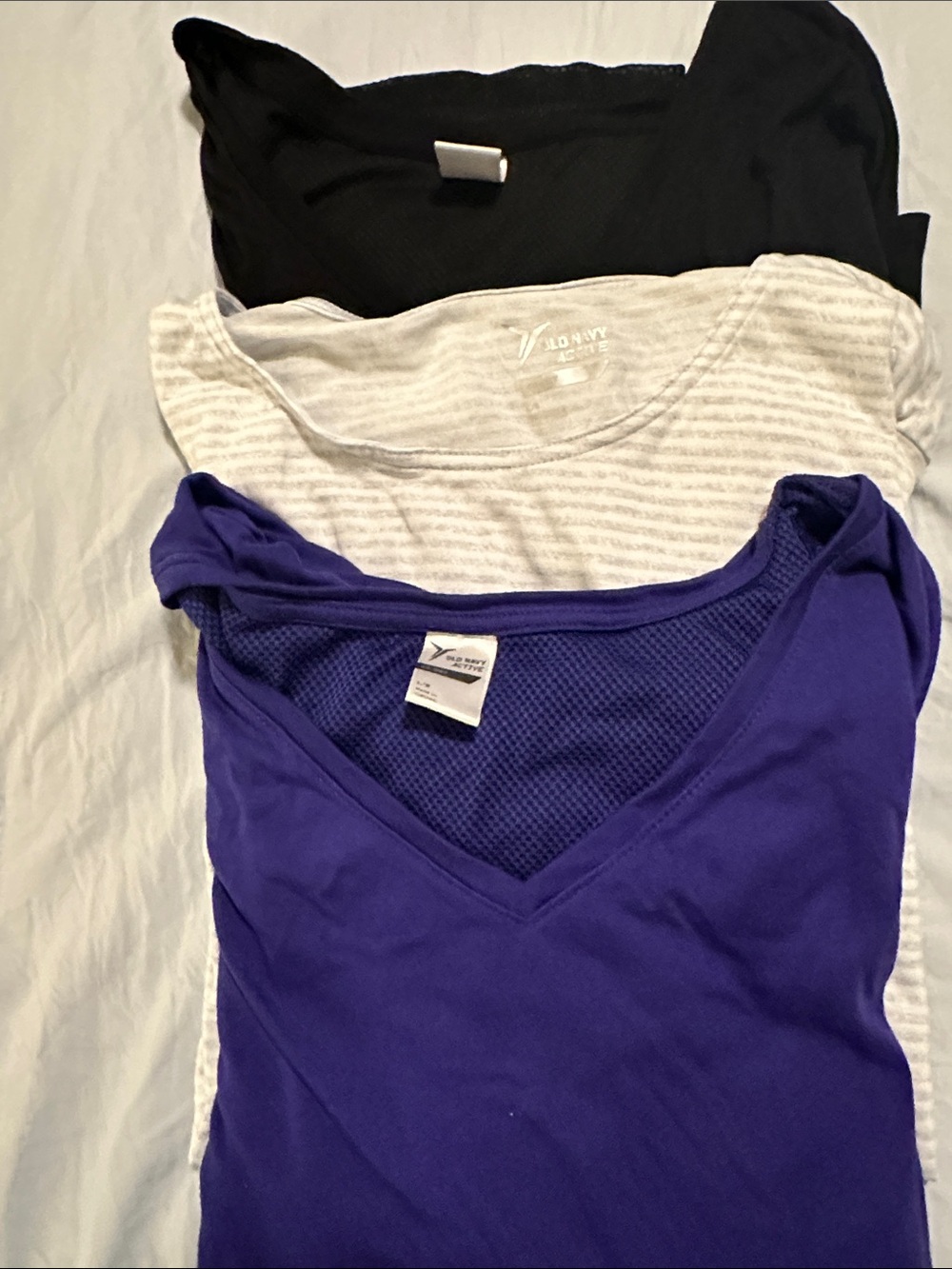 Set of 3 Old Navy Athletic Tees Size Large:Solid Purple, Black and Grey Stripe